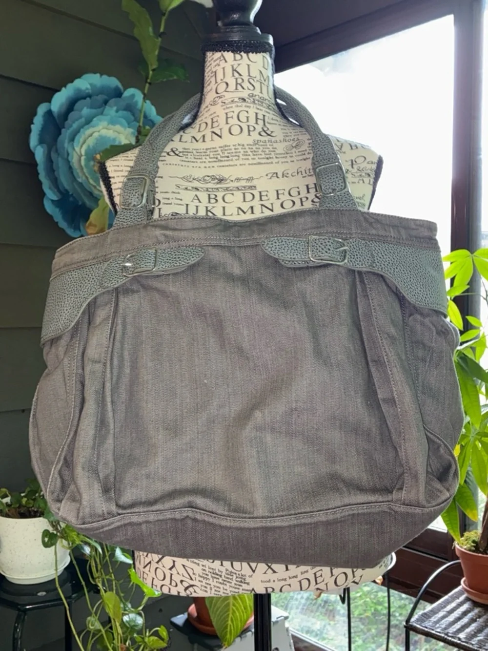 A/X Armani Exchange Gray Canvas Satchel Tote